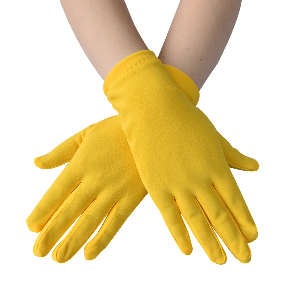 New Satin Full Finger Party Short Gloves For Women Girls Spring Autumn Solid Mittens Outdoor Dance Dress Up Bride's Gloves
