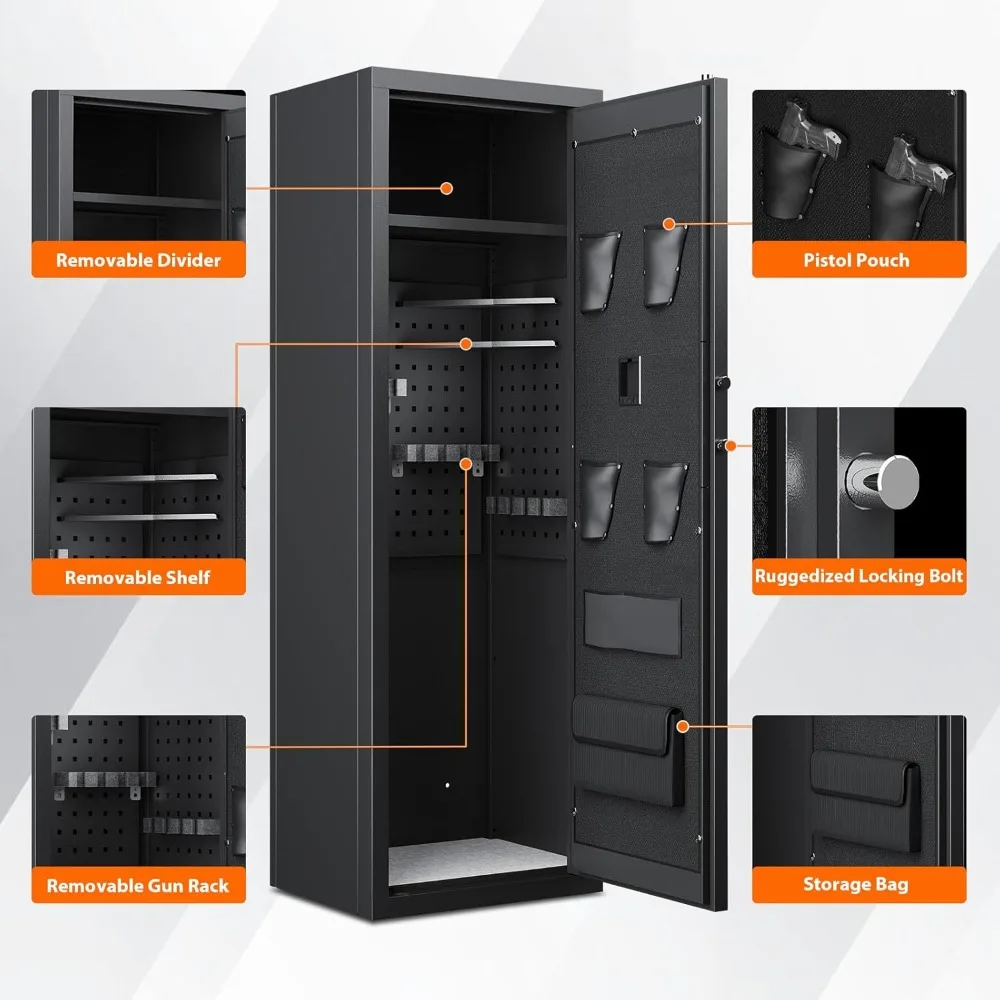 "2025 Upgraded Large Gun Safe for 10-14 Rifles - Biometric Fingerprint Lock, Removable Shelves & Pistol Storage"
