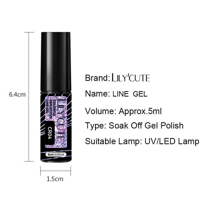 LILYCUTE 5ml Purple Reflective Glitter Liner Gel Nail Polish Laser Sparkling Semi Permanent UV French Painting Nail Art Varnish