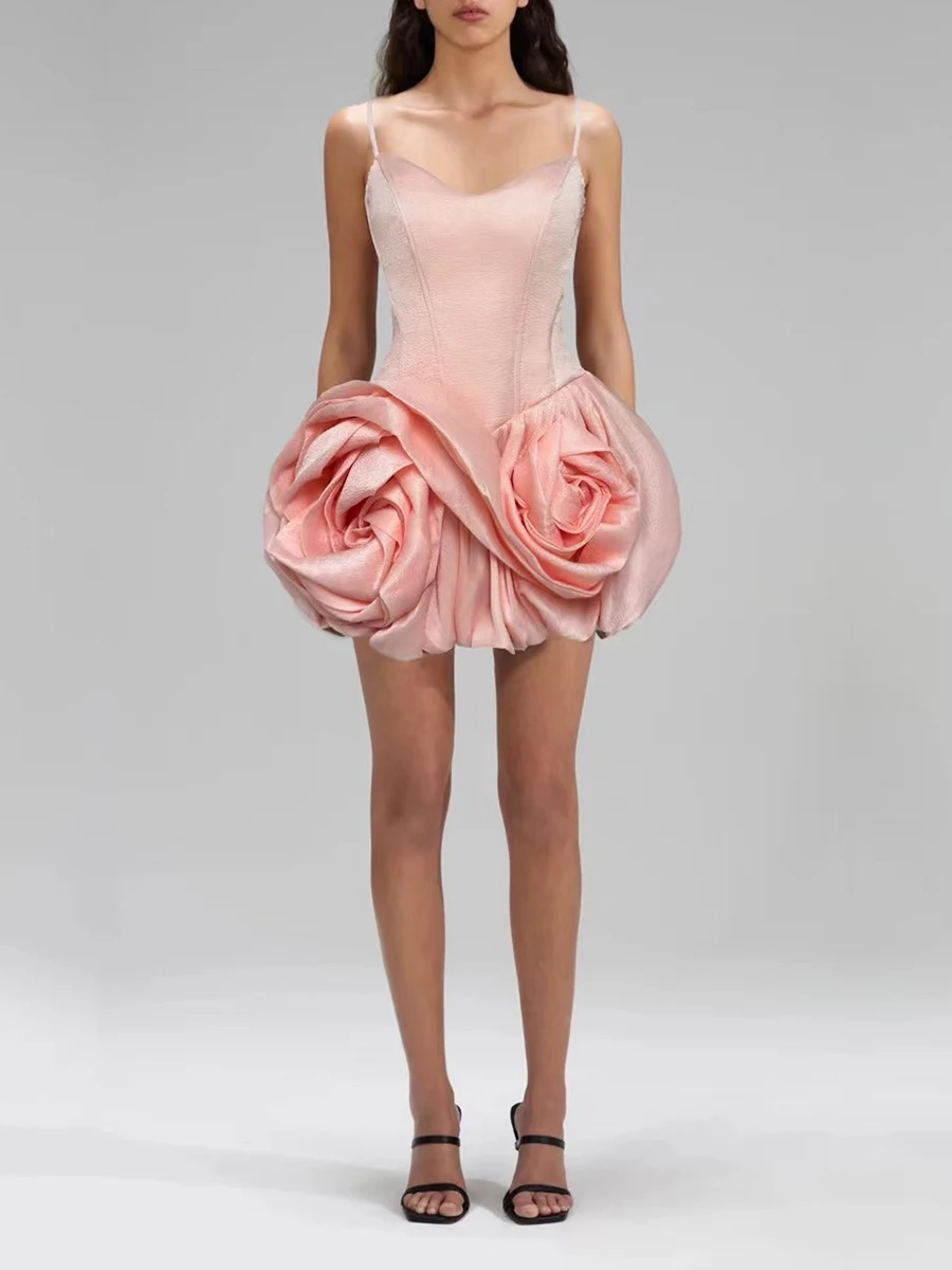 VGH solide Sexy Patchwork 3D fleur ourlet robes pour femmes col en V sans manches taille haute à la mode fête Tutu robe femme à la mode