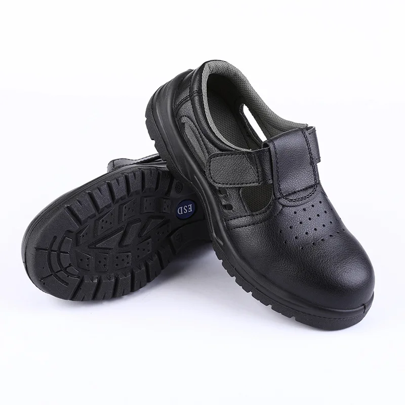 men's fashion steel toe covers working shoes soft leather white safety sandals summer worker safe boots breathable footwear male