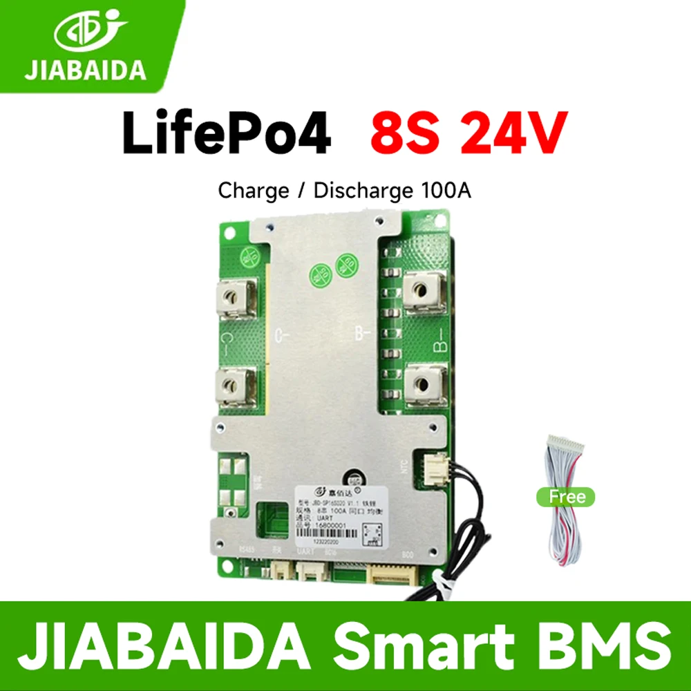 JBD BMS Smart BT 8S 24V For LiFeo4 Lithium Battery Pack  Balance Board UART RS485 100A Continuous Current JIABAIDA BMS