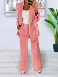 Autumn Fashion New Women's Soild Two Piece Sets Business Office Ladies Formal Casual Long Sleeve Blazer And Wide Leg Pants Suit