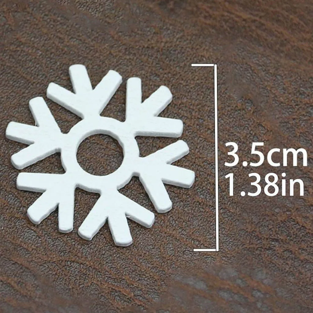 (50pcs/pack) 35mm White Mix Shape Wooden Snowflakes Christmas Ornaments Christmas Tree Pendants New Year Decorations For Home