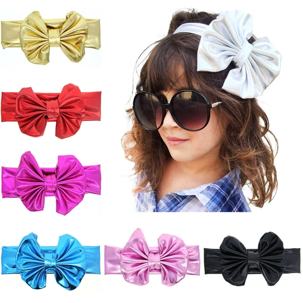 Ouro e Prata Cor Big Bow Knot Headband para Baby Girls, Elastic, Shining, Kids, Crianças, Cute Headwraps, Acessórios para Cabelo, 1Pc