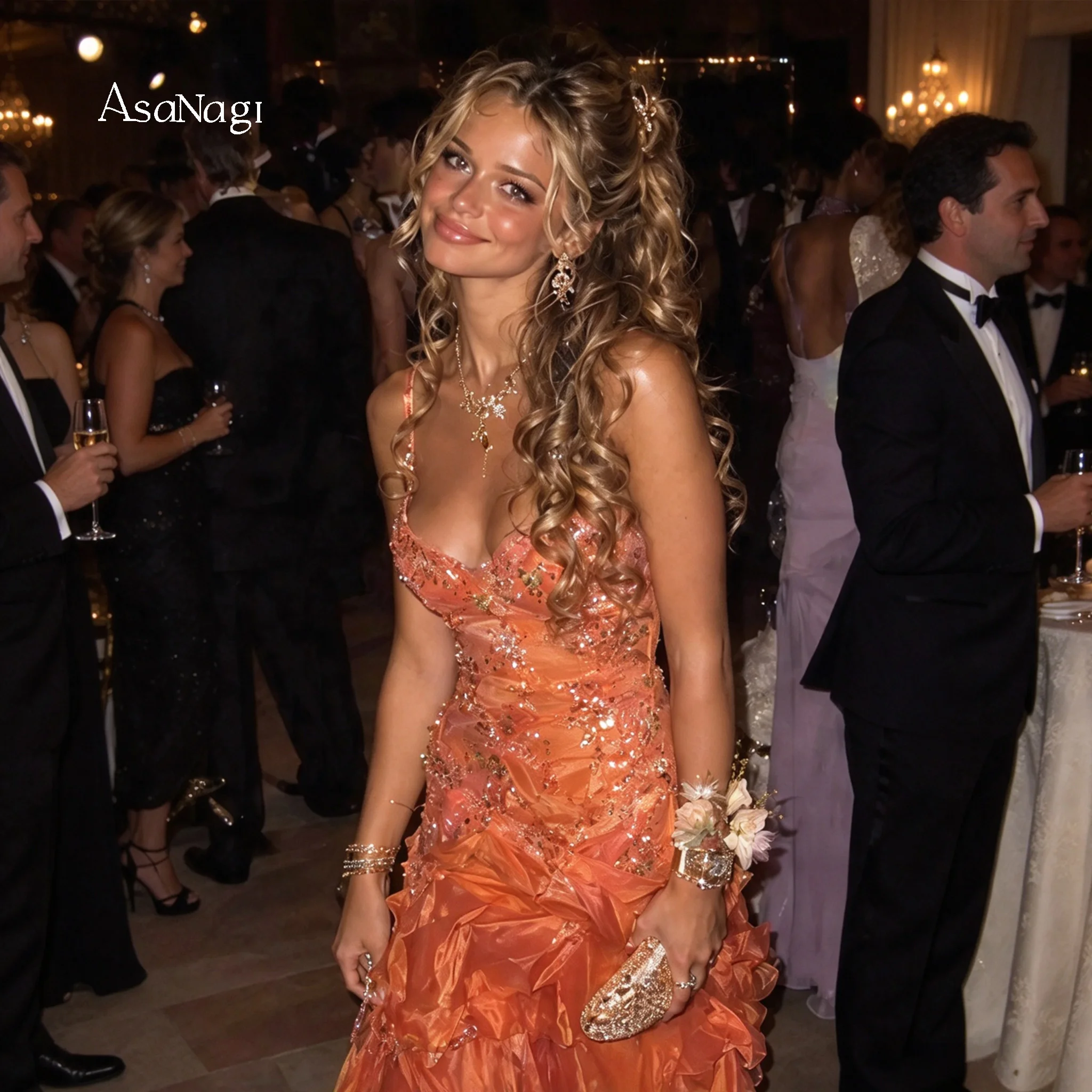 Vibrant Glam Banquet Formal Gown Strapless Sweetheart Rhinestone Embellished Multi Layer Ruffled Satin Long Evening Dress