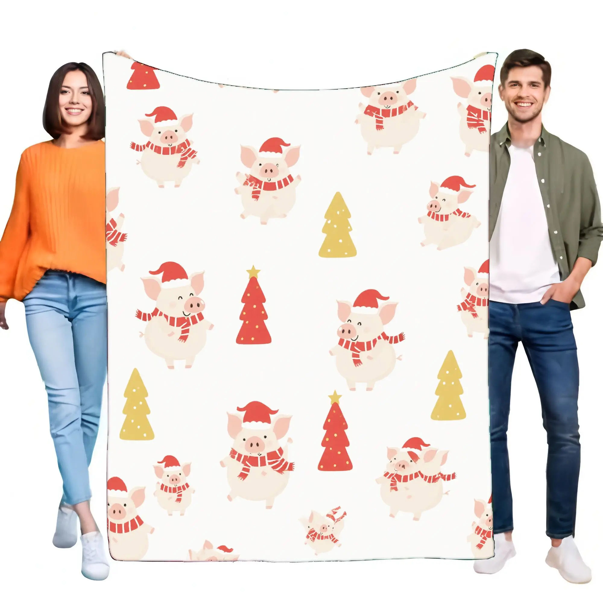 Cute Piggy Pattern Holiday Blanket Soft Cozy Throw for Sofa Bed, Perfect for Christmas Decor, Warm and Lightweight Gift for Kids