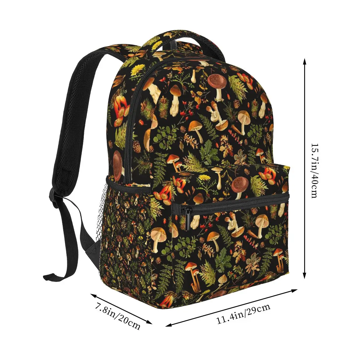 Thanksgiving Mushrooms Harvest Botanical Night Garden Student Backpack School Bag Hiking Travel Daypack Bookbag Shoulder Bags