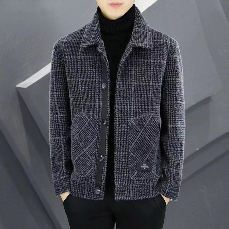 

2023 Fashion New Men's Casual Boutique Plaid Woolen Short Coat Versatile Male Wool Lapel High Quality Chic Jacket Blends C96