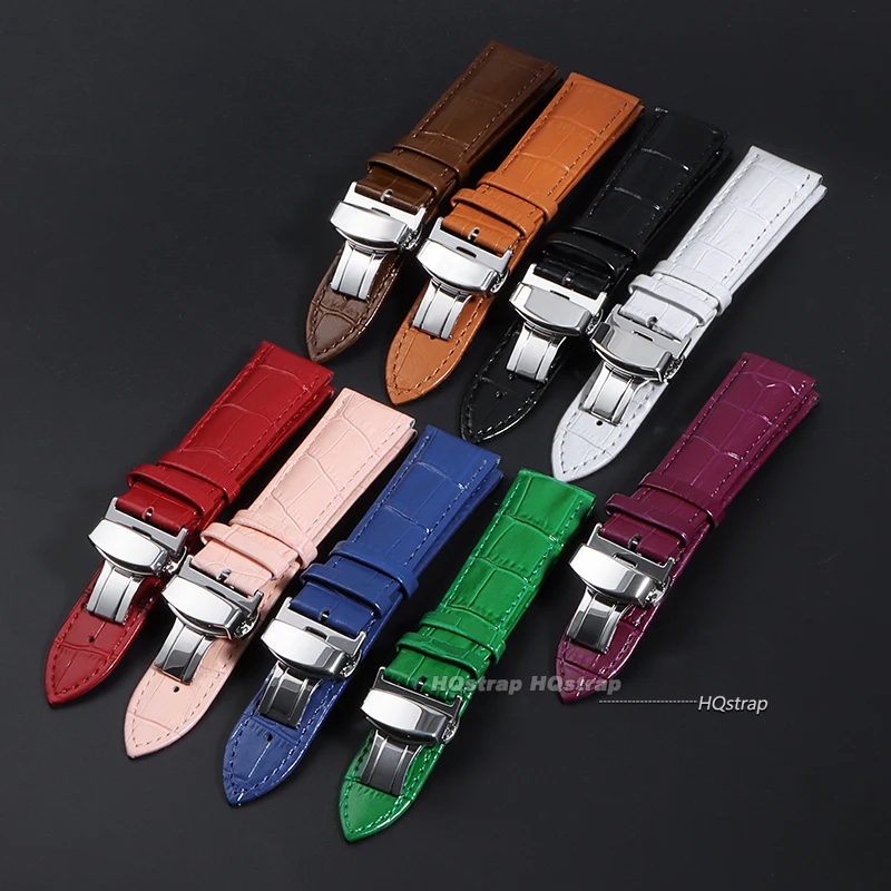 Genuine Calfskin Leather Watchband 16 18mm 19 20mm 21 22mm 24mm Butterfly Buckle Wristwatch Strap Women Men Business Watch Band