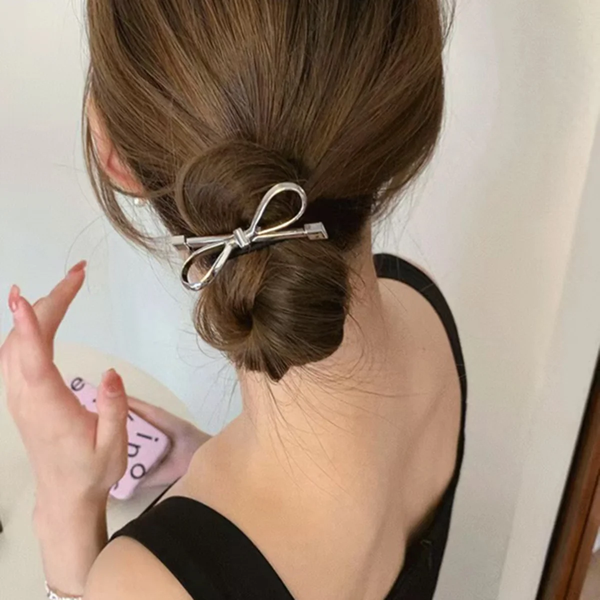 Elegant Silver Metal Bow Head Rope Cute Bowknot Hair Ties Elastic Rubber Bands Ponytail Holder For Women Girls Hair Accessories