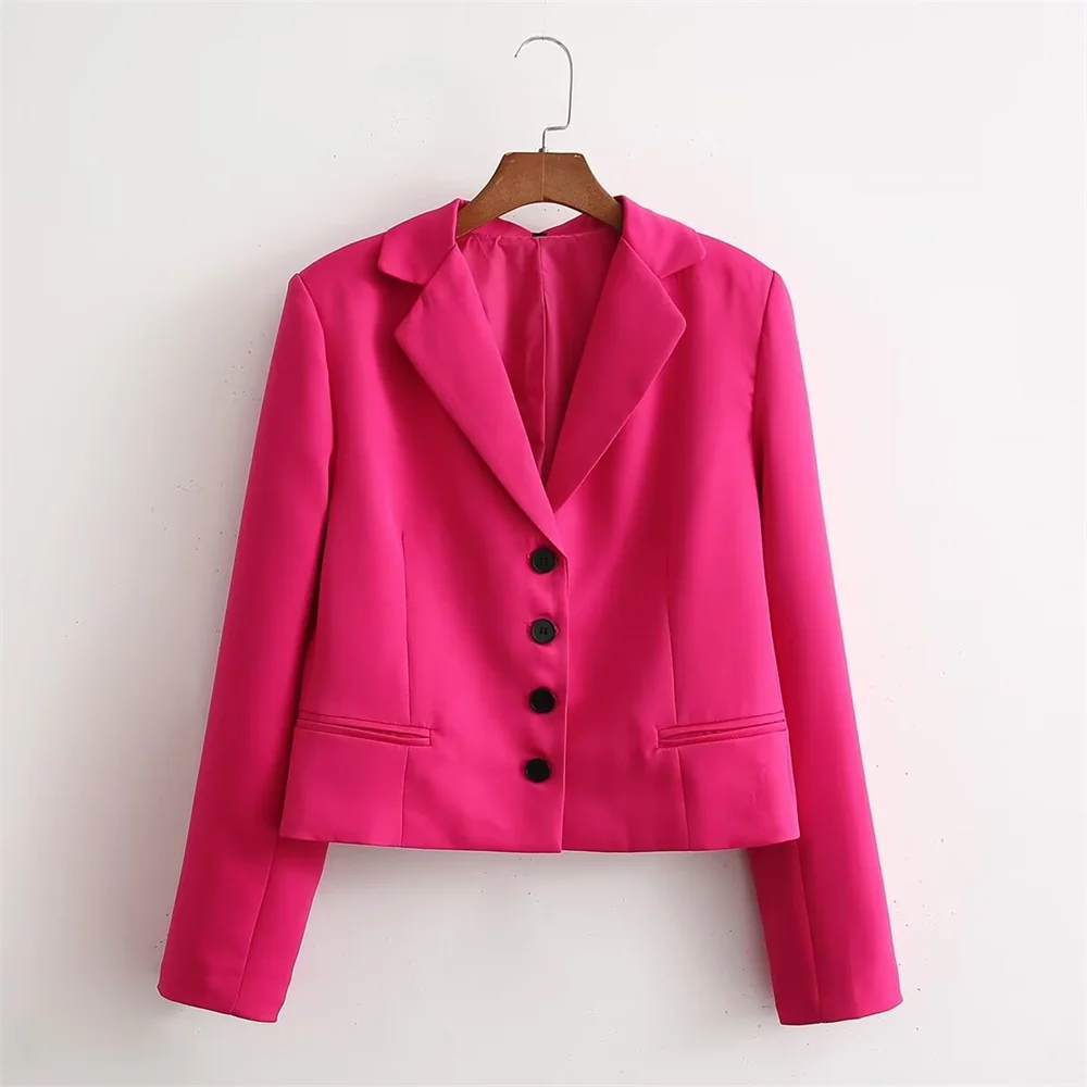 

Новинка весна-лето 2024 женская одежда темпераментный европейский и американский стиль Модный повседневный Универсальный розовый красный короткий костюм пальто