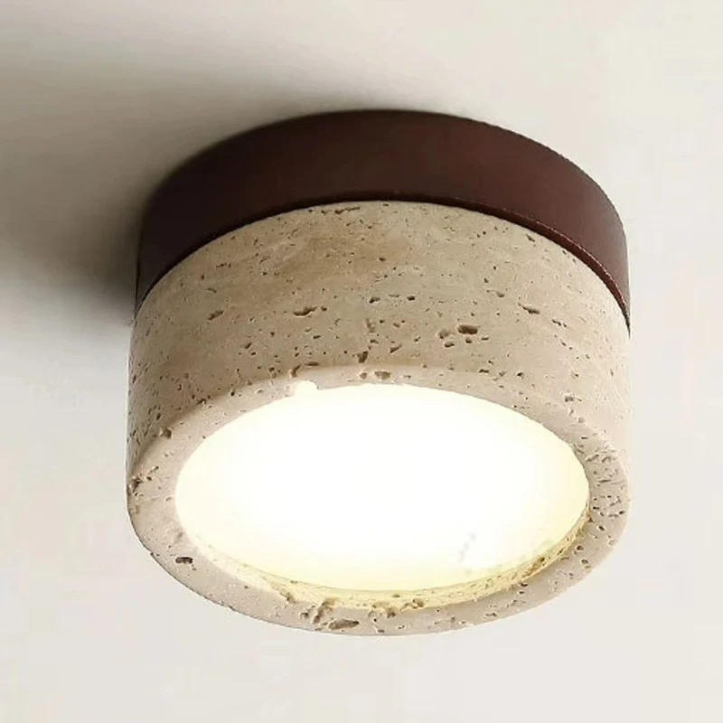 Japanese Stone Travertine Ceiling Light Cream Wind  Wabi Sabi Stone LED Living Room Restaurant Corridor Bedroom Light Room Decor