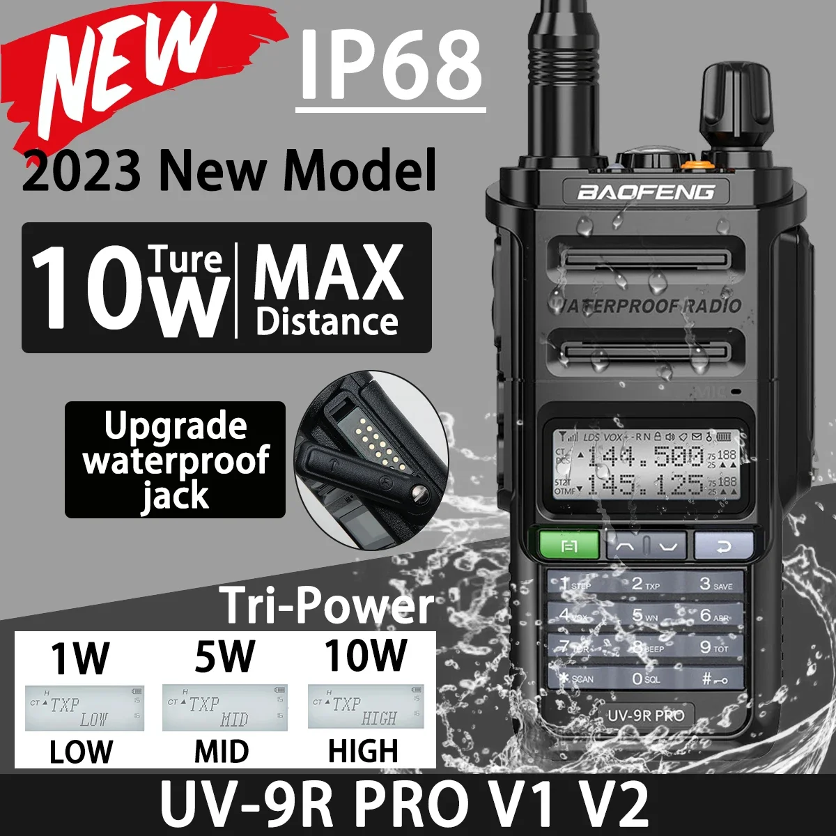 Baofeng UV-9R PRO IP68 Waterproof Dual Band 136-174/400-520MHz Ham Radio Upgraded of UV-9R PLUS Walkie Talkie Long Range Radio