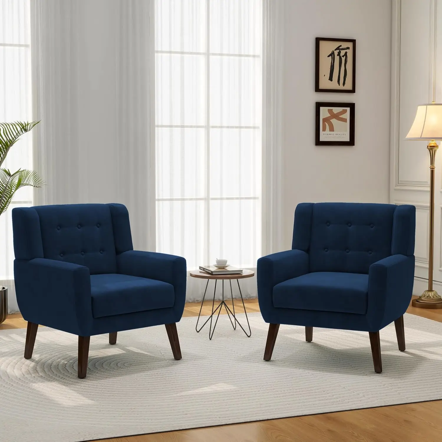 Comfy Reading Armchair Accent Chair Royal Blue Set of 2, Customized view 5