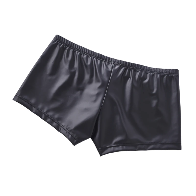 Men\'s Boxers Panties Man Faux Leather Boxershorts Men Zipper Panties Sexy Gay Underwear Men Hombre Boxers Lingerie Club Wear