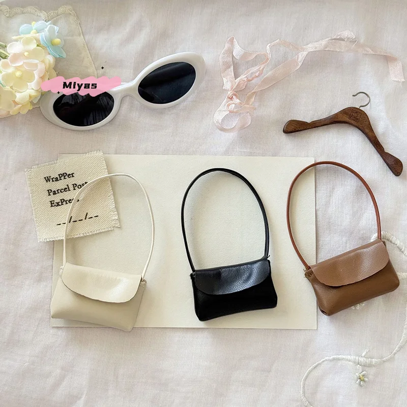 Lady PU Leather Doll Handbag 15-17cm Purse Pretend Play Toy with Dollhouse Decoration Accessories for Kids