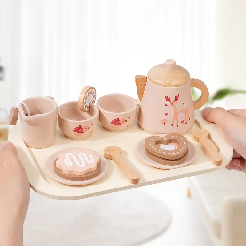 

Children's wooden simulation afternoon tea dessert cake teapot cup tea set play house early education educational toys.