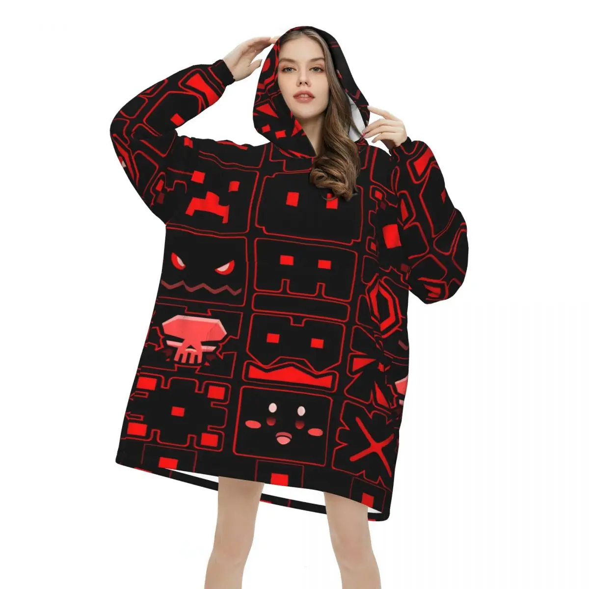 Geometry Cube Game Blanket Hoodie Wearable Blanket Large with Pocket Warm Sleeping Bag Soft Cozy Onesie