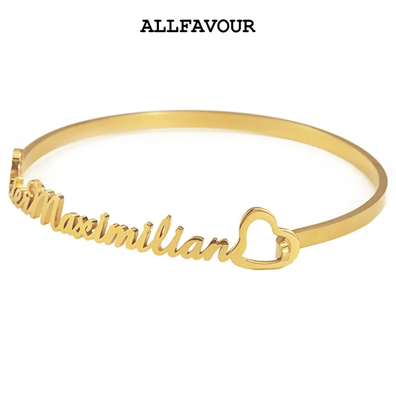 

Trendy Hollow-out Hook Up Heart Custom Name Letters Heart Bangles Gold Color Stainless Steel Anniversary Birthday Jewelry Gifts