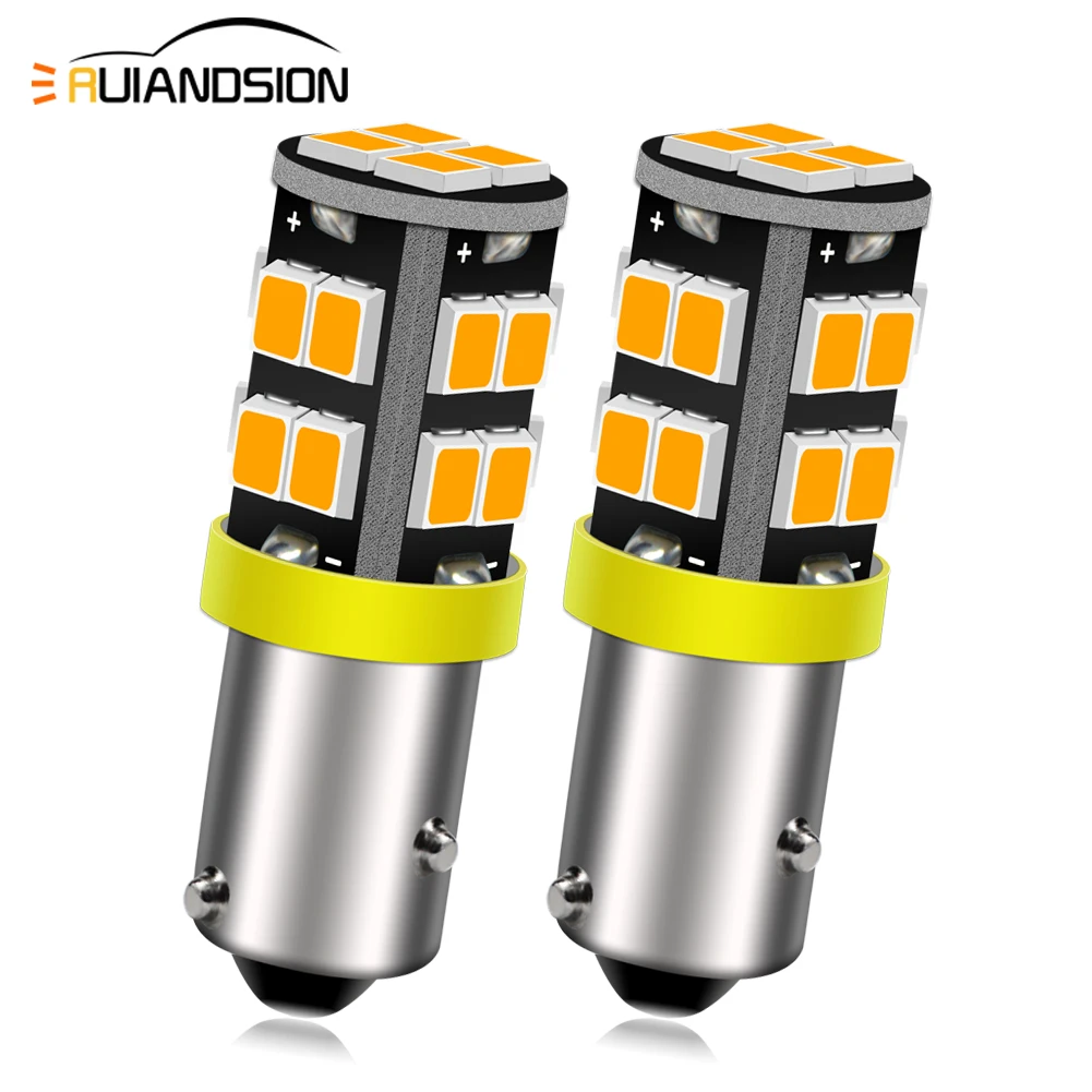 Ruiandsion 2Pcs BA9S BAX9S BAY9S BAW9S LED Indicator Light 12V Yellow 2835 Chip For Car Interior Dome Reading Trunk Light 800LM