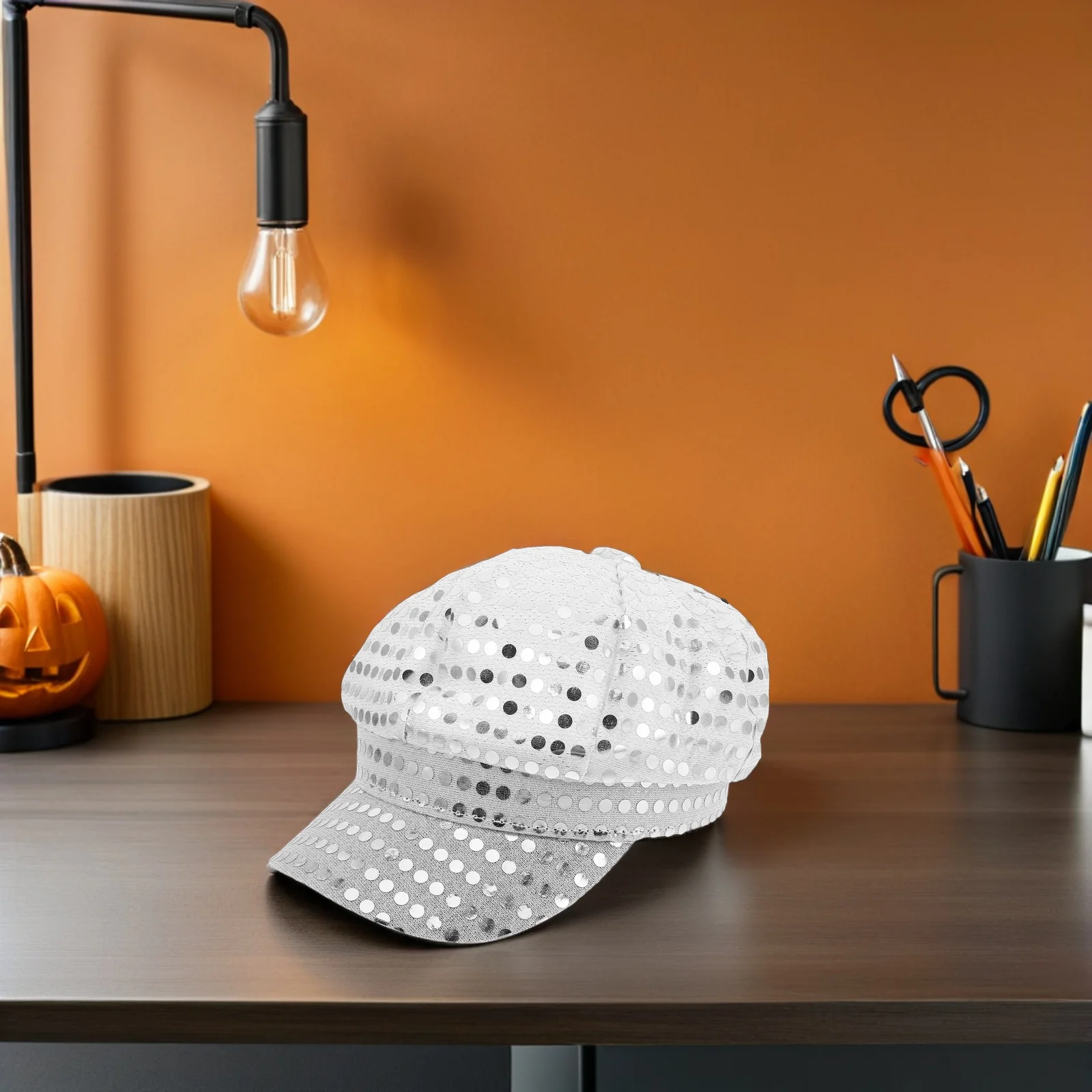 Скульптура диско-шляпы с блестящими блестками, серебряная зеркальная отделка, ретро-кепка для вечеринки, сценического костюма, праздничного мероприятия