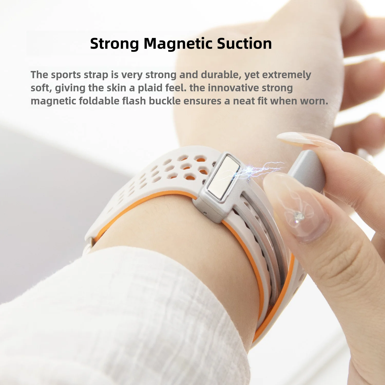 Bracelet de montre magnétique pliant en Silicone de 12mm, à dégagement rapide, respirant, trou d'air souple, boucle carrée, bracelet de montre intelligent pour hommes et femmes