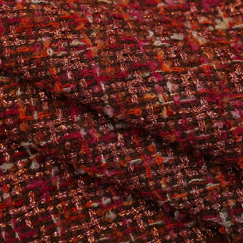 

Red Color Bright Wire Yarn-Dyed Braided Tweed Fabric For Women's Autumn Jacket Dress Suit Coat Handbag DIY Cloth Sewing Material