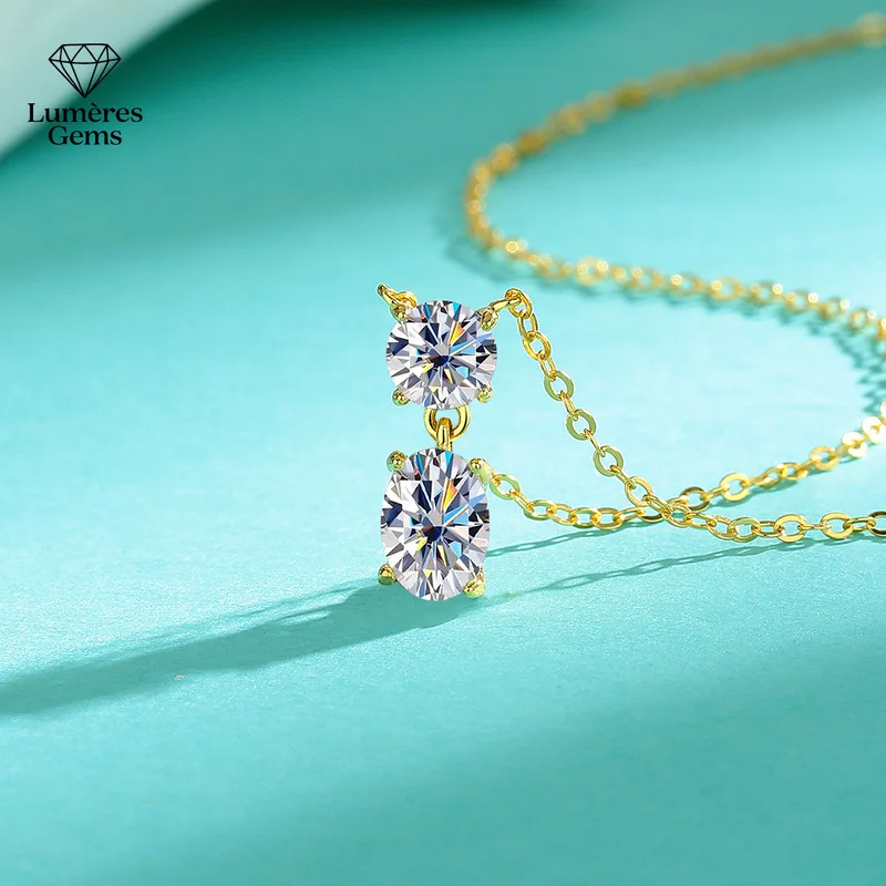 Lumière Gems Platinum PT950 Elliptical 1-carat D-color Moissanite Necklace - Women's Unique Luxury Minimalist Elegant Design Pen
