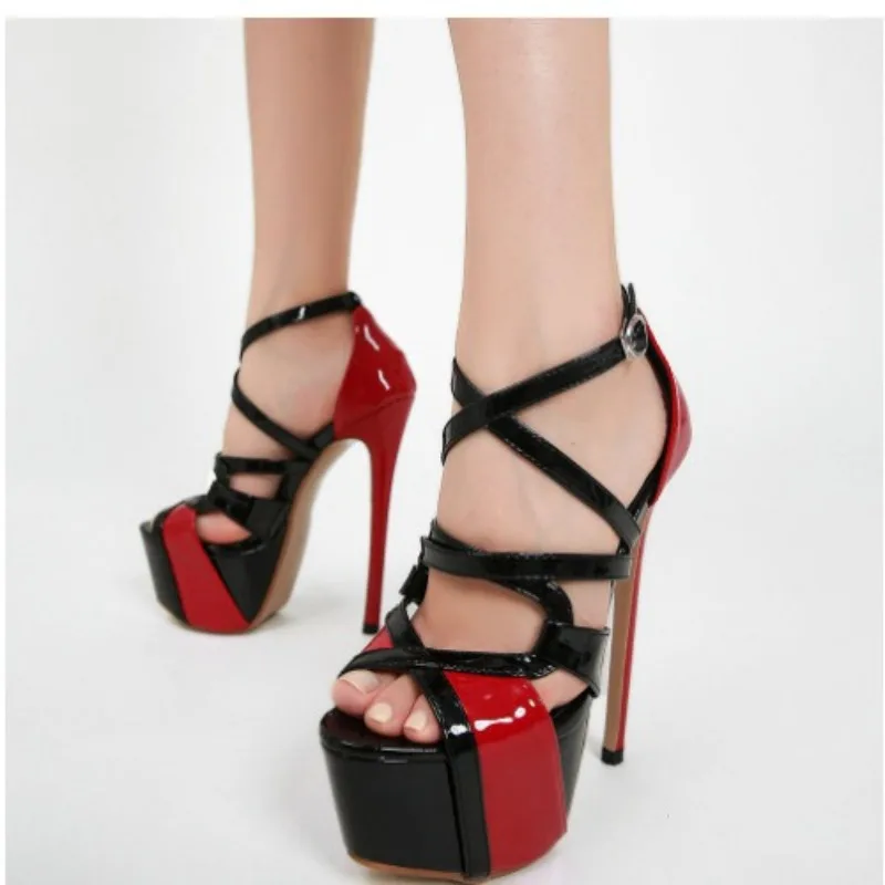 Sexy Club Extreme High Heels 16CM Party Women Shoes Platform Narrow Band Hollow Buckle Strap Cover Heels Stiletto Sandals