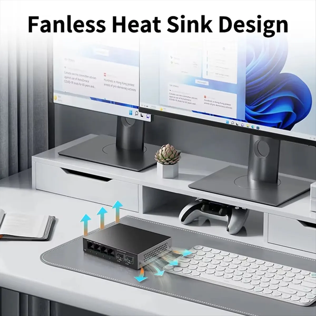 SWXF 2.5GbE Switch 2.5GBASE-T 4 Port 2.5G RJ45 with 2 Port 10G SFP+ Fanless Plug and Play,Network Switch Desktop Wall US Plug