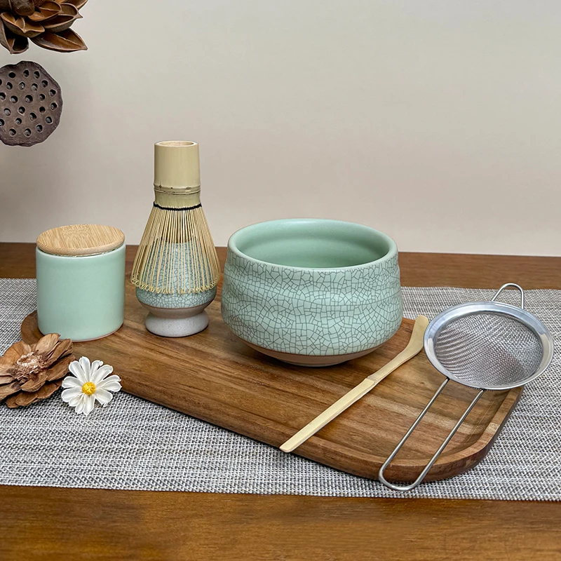 

Song Dynasty Matcha Kit Chinese Traditional 2-7PC Ice Crack Ceramic Bowl Bamboo Whisk Jar Set For Tea Lovers Ceremony Collection