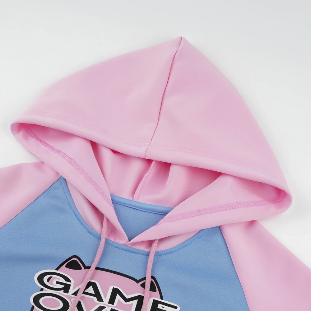 AniLV Game Over Anime Girl Pink Blue Short Hoodie Hooded Uniform Cosplay Costume