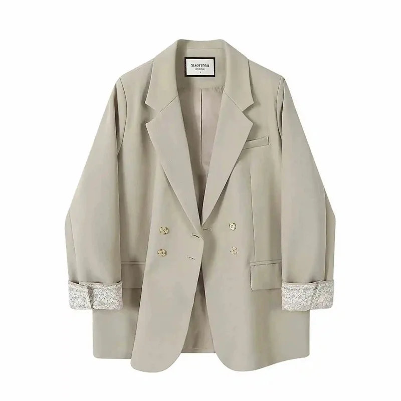 

Autumn New Korean Loose High-Quality Blazer Jacket Women Lace Cuff Stitching Long Sleeve Casual All-Match Ladies Suit Outerwear