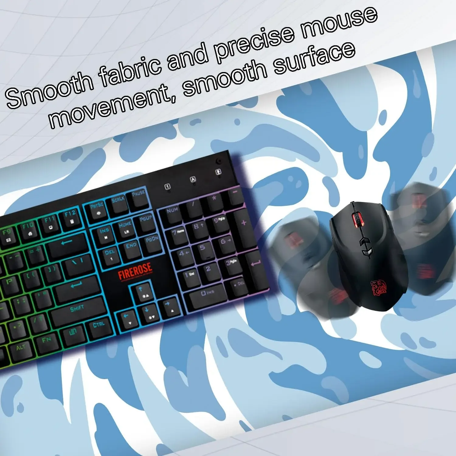 Light Blue Camo Swirl Pattern Gaming Mouse Pad Non-Slip Extended Desk Mat for Home Office Laptop Keyboard and Desktop Decor view 5