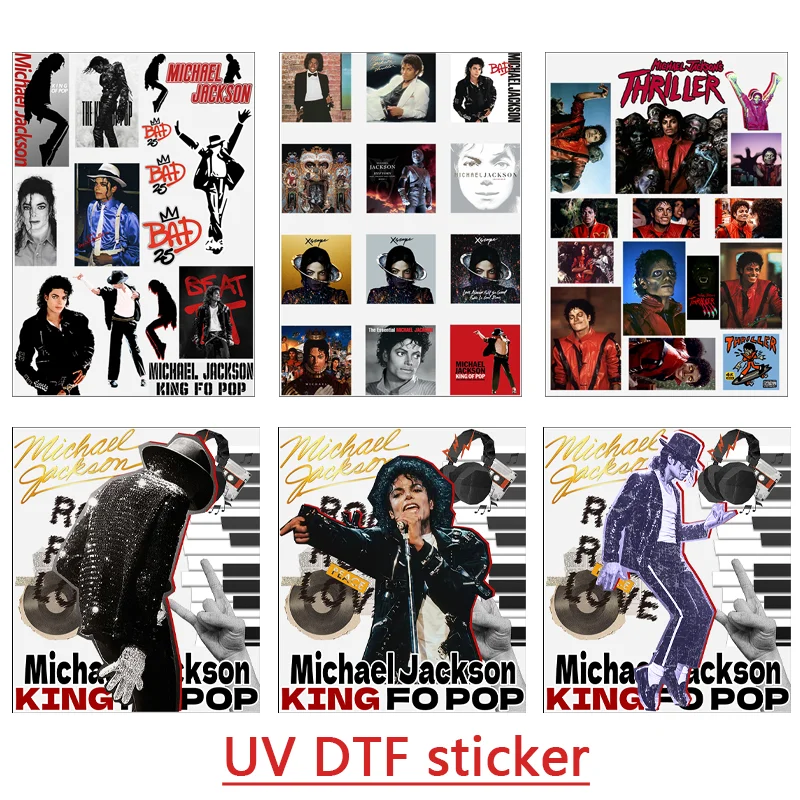 Michael Jackson DIY UV Sticker Party Theme MJ DTF Decal Handbook Scrapbook Phone Case Diary Greeting Card Decoration