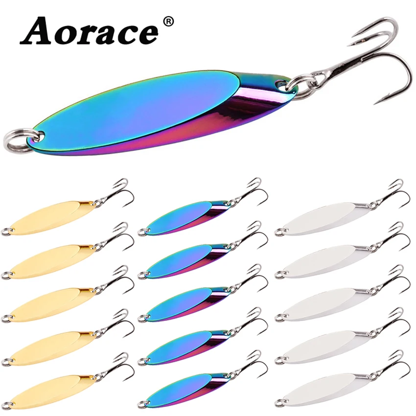 15PCS/Set   Bevel Sequins Long Throw Spoon for Artificial Swimbait and Wobbling Action with Hook