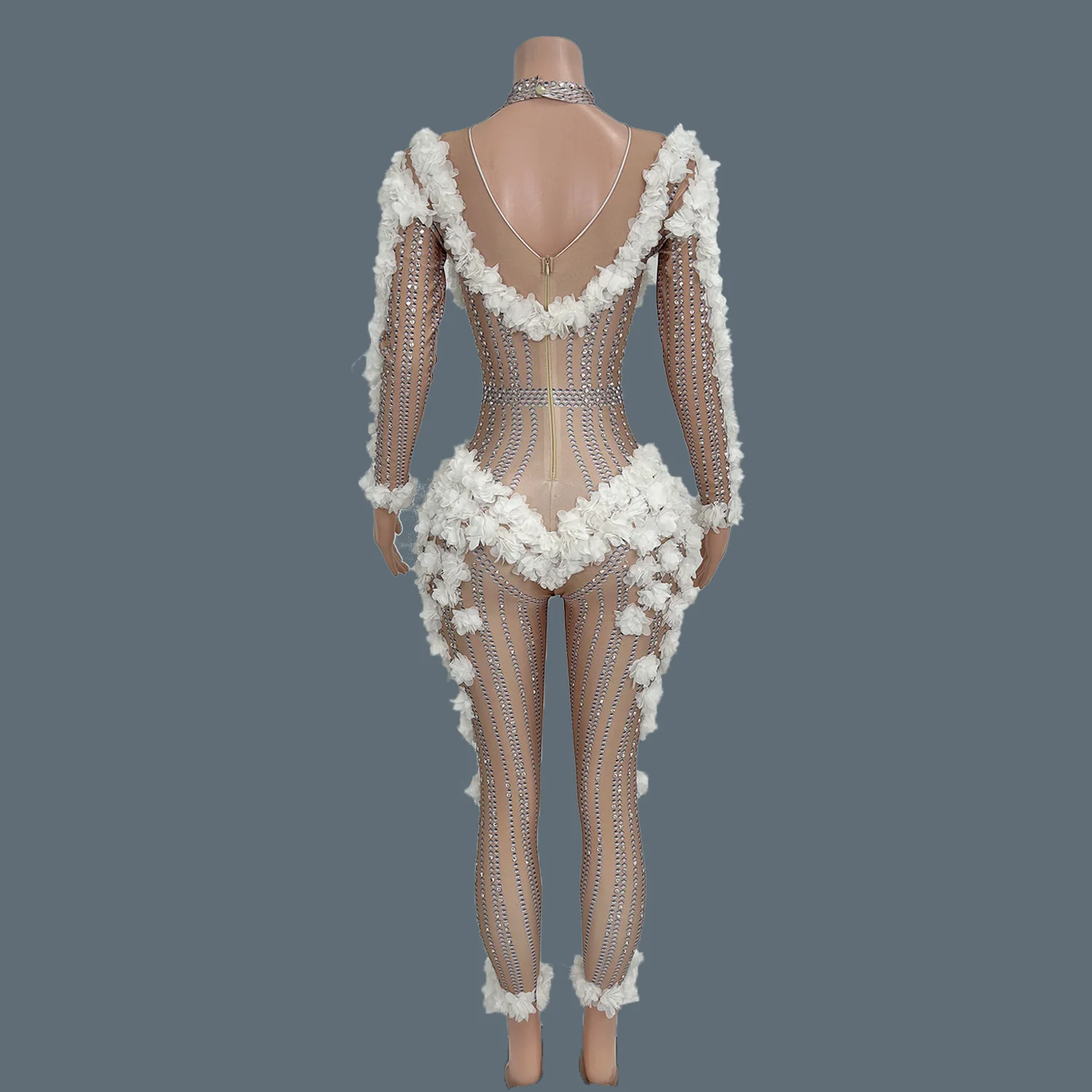 High Street Flower Jumpsuit Women Sexy Skinny Performance Dance Singer Costume Nightclub Bar Show Stage Outfit Huaduoku