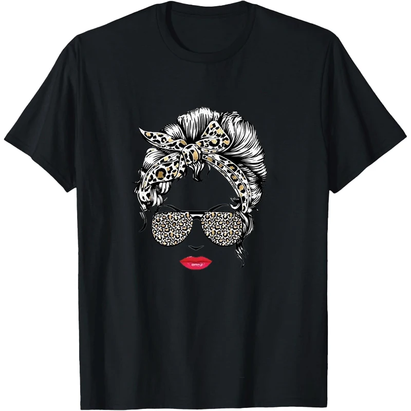 T-shirt retrò Camisa Labbra rosse Occhiali con stampa leopardata T-shirt da ragazza T-shirt in cotone T-shirt grafiche vintage stile pin-up С Принтом