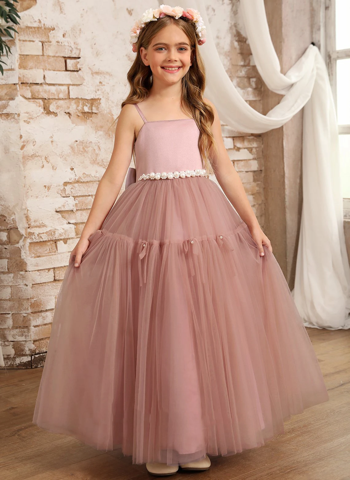 YZYmanualroom/A-line Square Floor-Length Satin/Tulle Flower Girl Dress