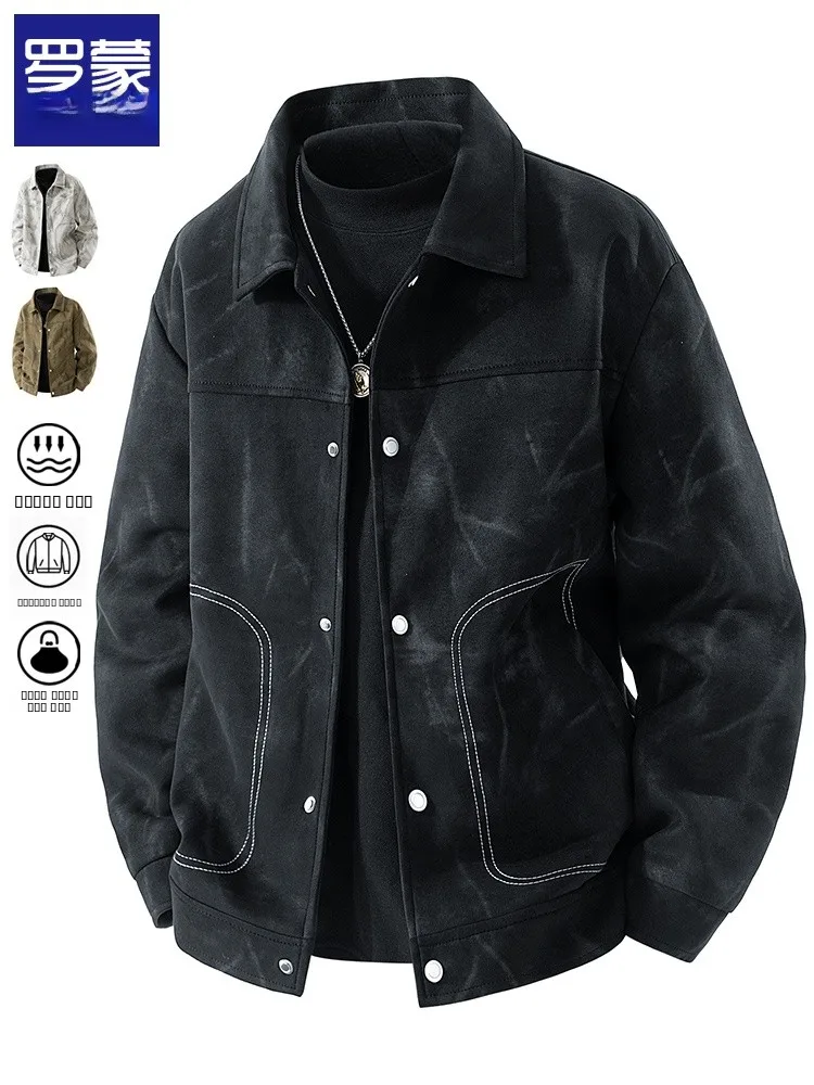 

Мужская повседневная замшевая куртка Rn, весенне-осенняя, свободного кроя, модная, американский бренд, зимнее пальто из полиэфирного волокна, с длинными рукавами