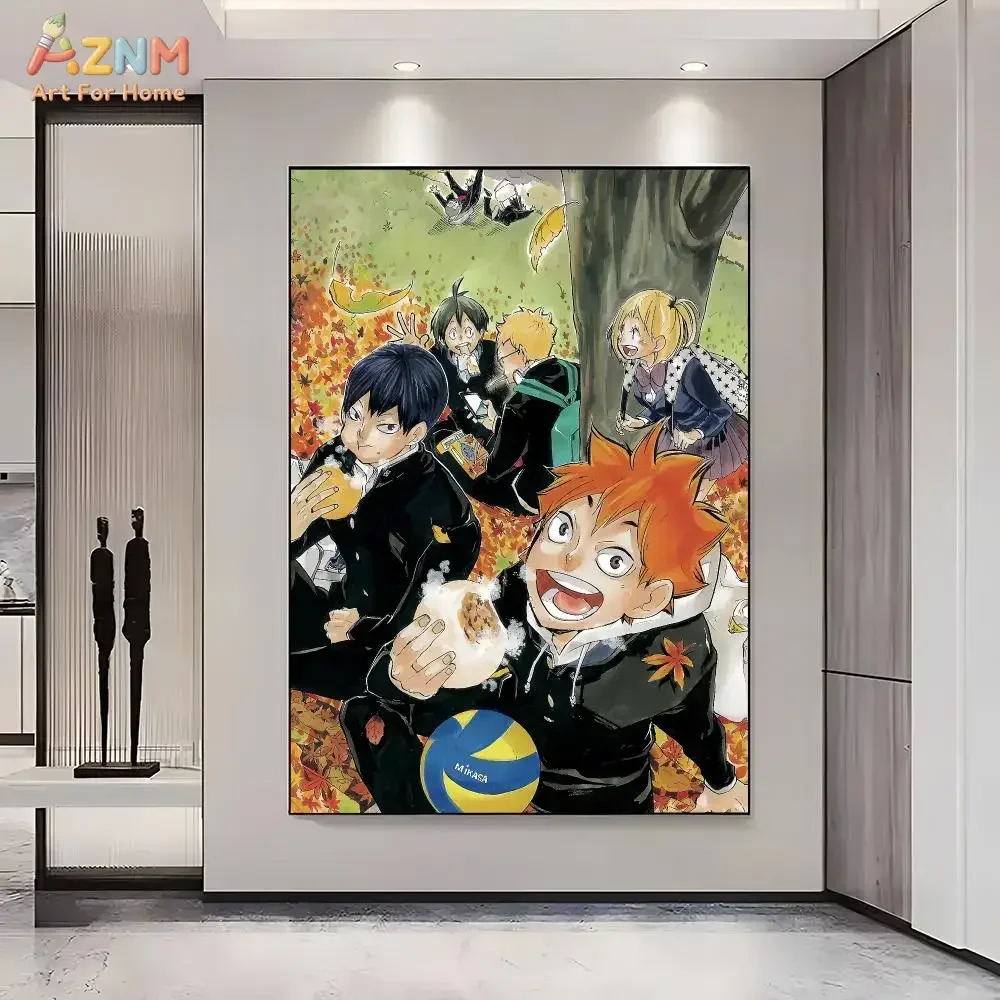 AZNM Haikyuu Canvas Poster, Hinata Shoyo Kageyama Tobio Karasuno Volleyball Team Anime Art Print, Sports Wall Decor, No Frame