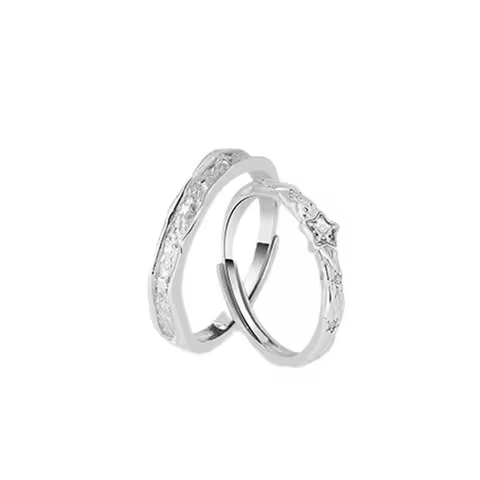 New 2 Pieces Classic Wedding Rings Set for Women Sterling Silver Engagement Ring Jewelry Adjustable Couple's Ring Set