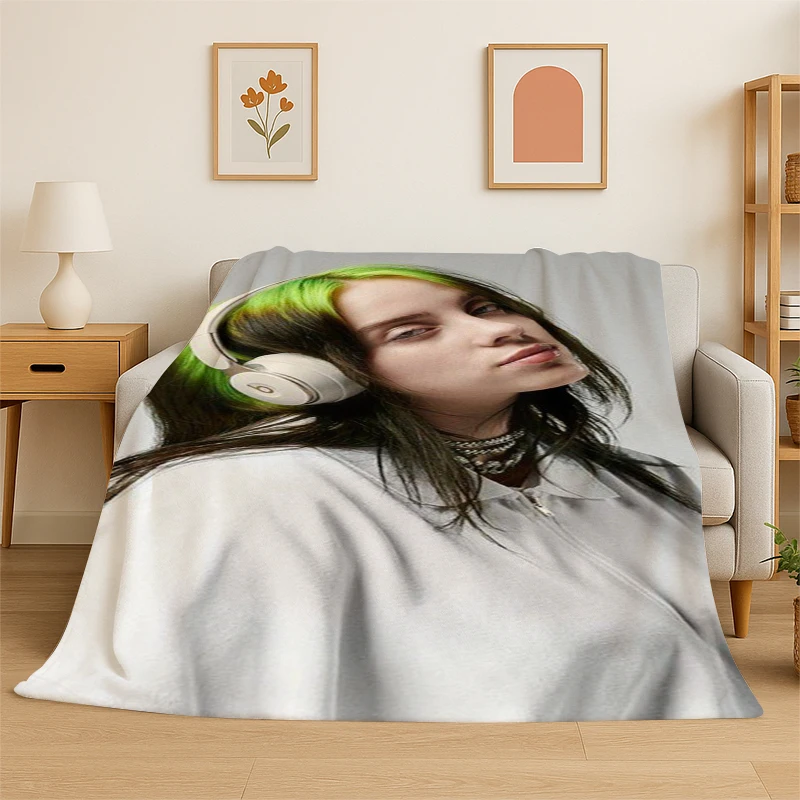 Famous Singer Billie Eilish Star Flannel Throw Blanket,Warm Cozy Blanket for Bed,Sofa,Couch,Bedroom,Living Room,Office,Camping