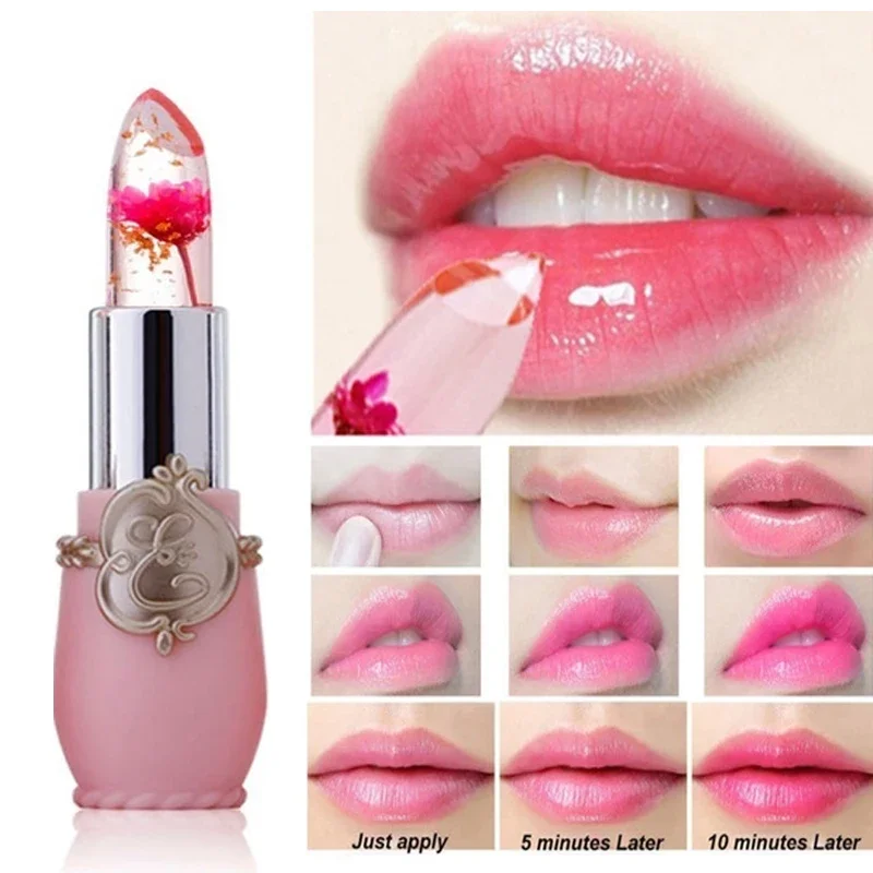 Lápiz labial transparente de flores de 6 colores, hidratante duradero, palitos de gelatina de cristal, bálsamo labial que cambia de Color y temperatura, cuidado de los labios