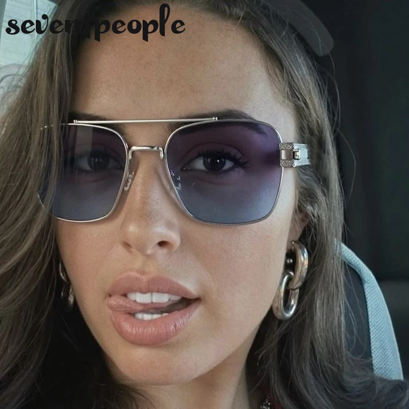 

Y2K Punk Oversized Square Sunglasses Women 2025 Luxury Brand Trendy Metal Double Beam Sun Glasses Retro Shades For Ladies UV400