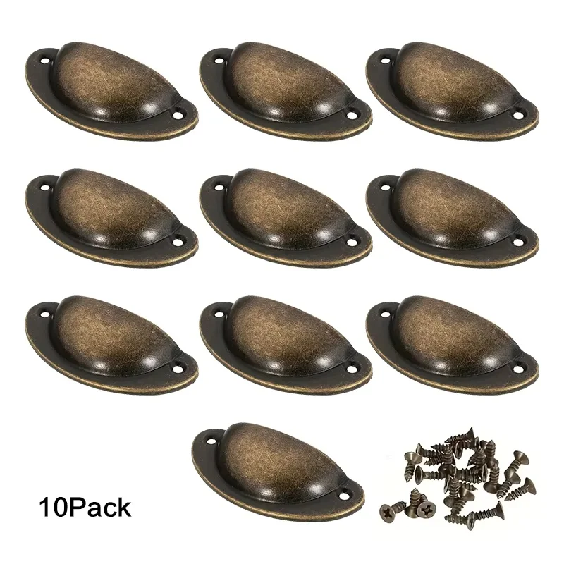 10 pcs, Rustic Chic Antique Style Recessed Metal Pull Handles - Ergonomic Grip, Easy Installation, Painted Finish