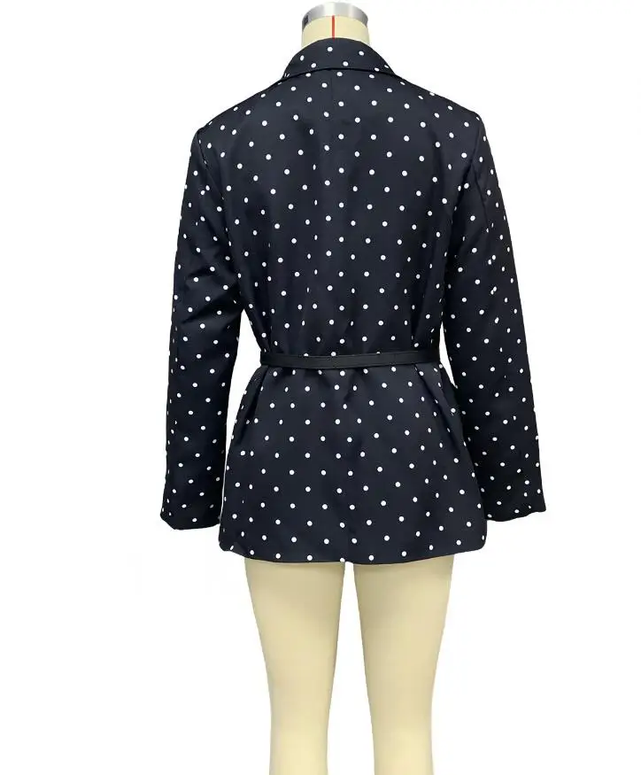 Spring New Fashion Polka Dot Turn-down Long Sleeved Suit Jacket For Women