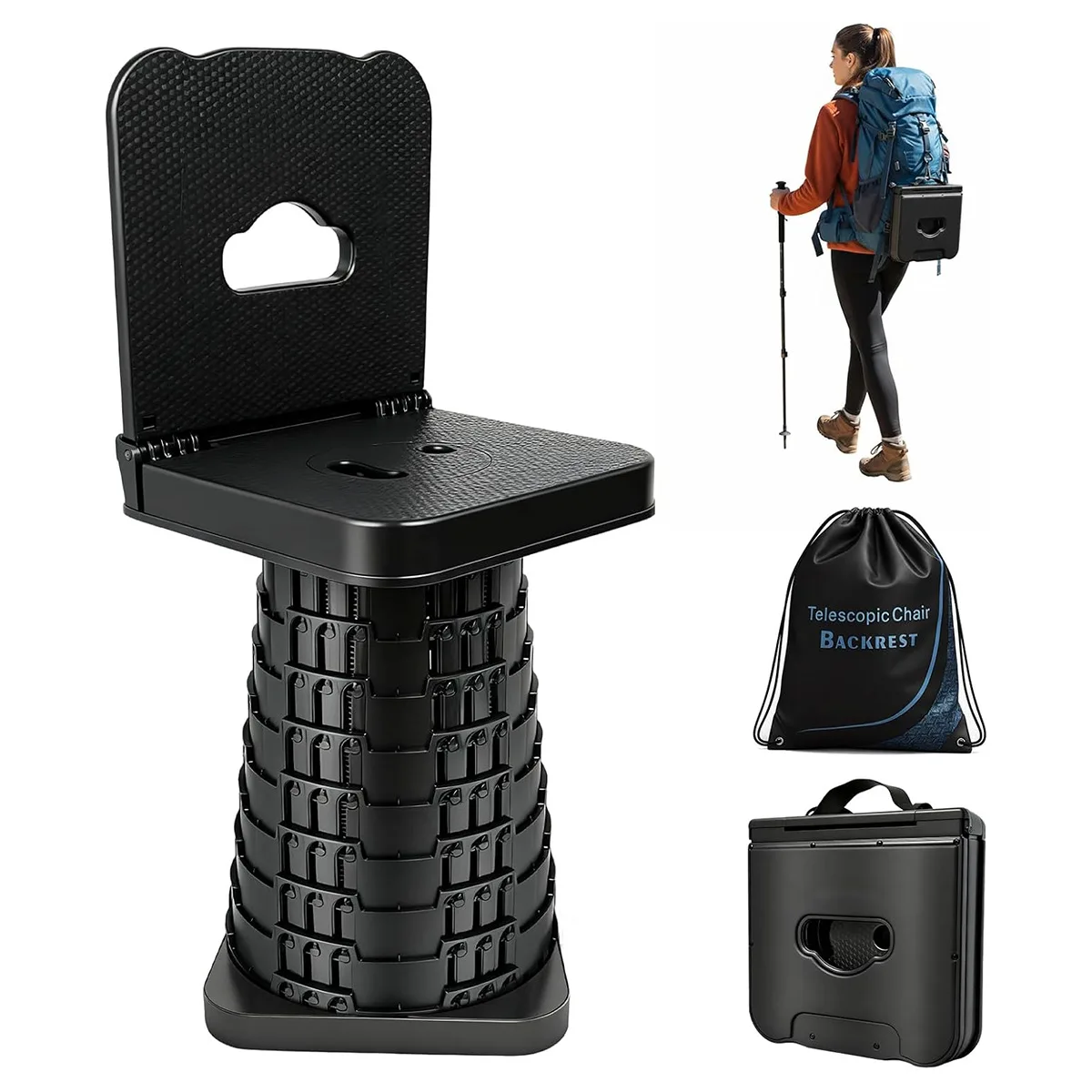 Large Backrest Retractable Stool Shrink Folding Chair Stool Portable Outdoor Travel Fishing