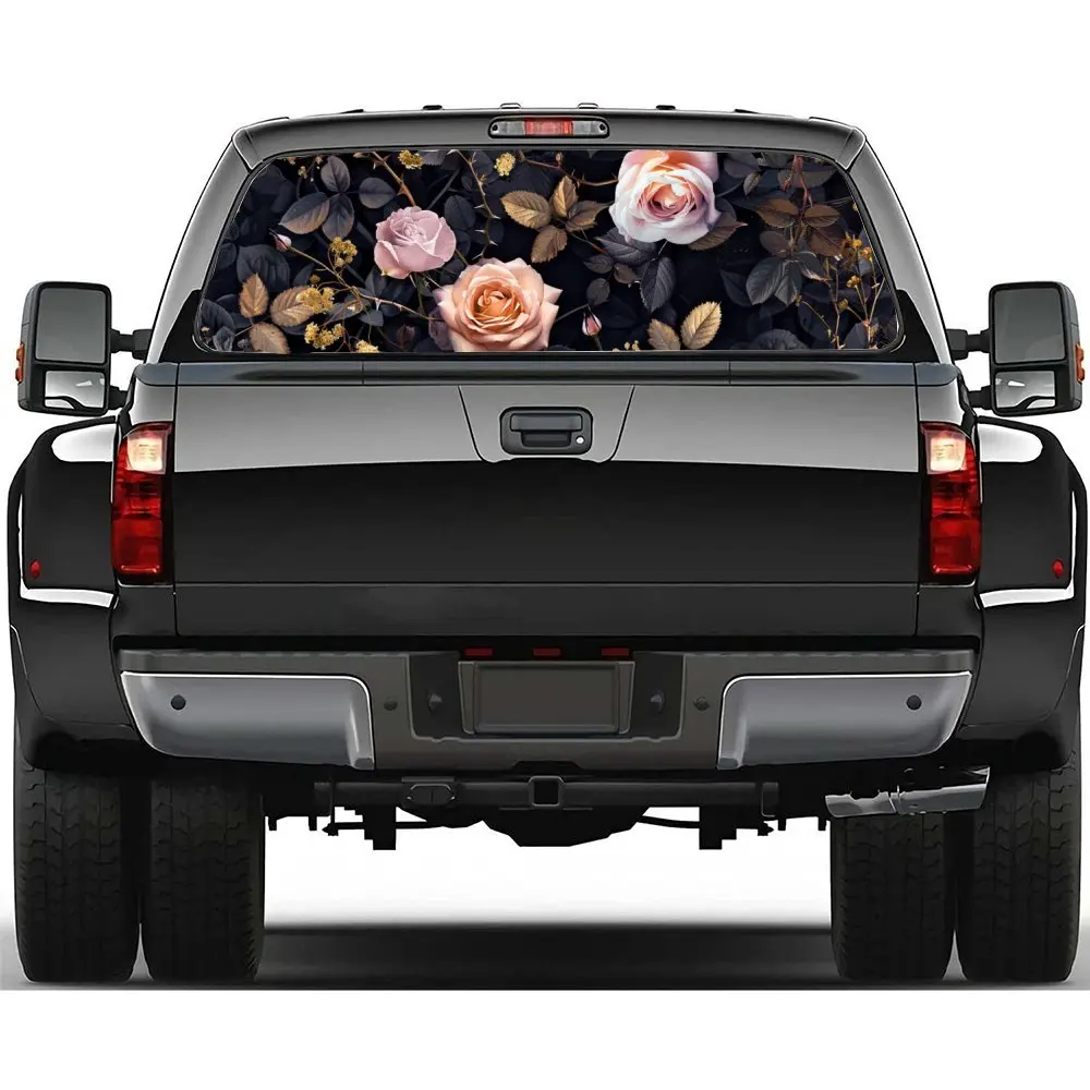 

Beautiful Rose Bushes Car Accessories Rear Windshield Sticker, Truck Window See Through Perforated Window Car Vinyl Wraps Decal
